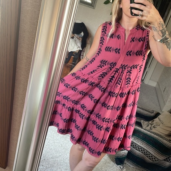 Elan Pink and Navy Aztec Embroidered Dress - Picture 3 of 11